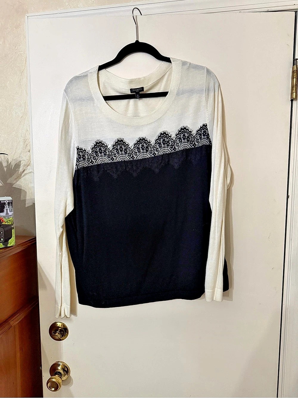 Talbots Color Block Lace Detail Long Sleeve Top Size 3X